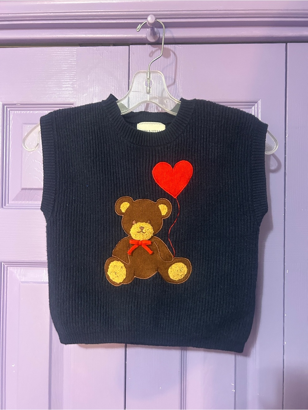 Women’s Navy Sweater Vest with Teddy & Red Heart